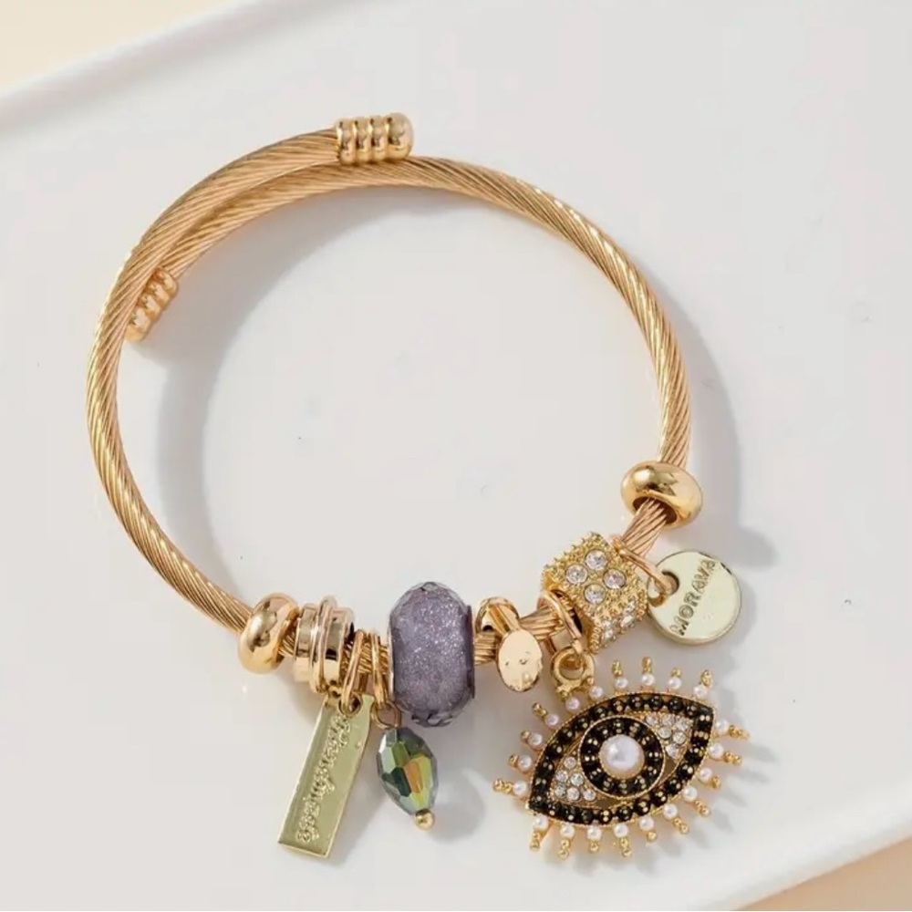 New Stainless Steel Gold Evil Eye Bracelet